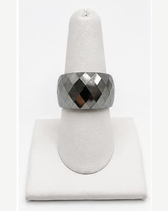 Wide Faceted Silver-Tone Geometric Band Ring